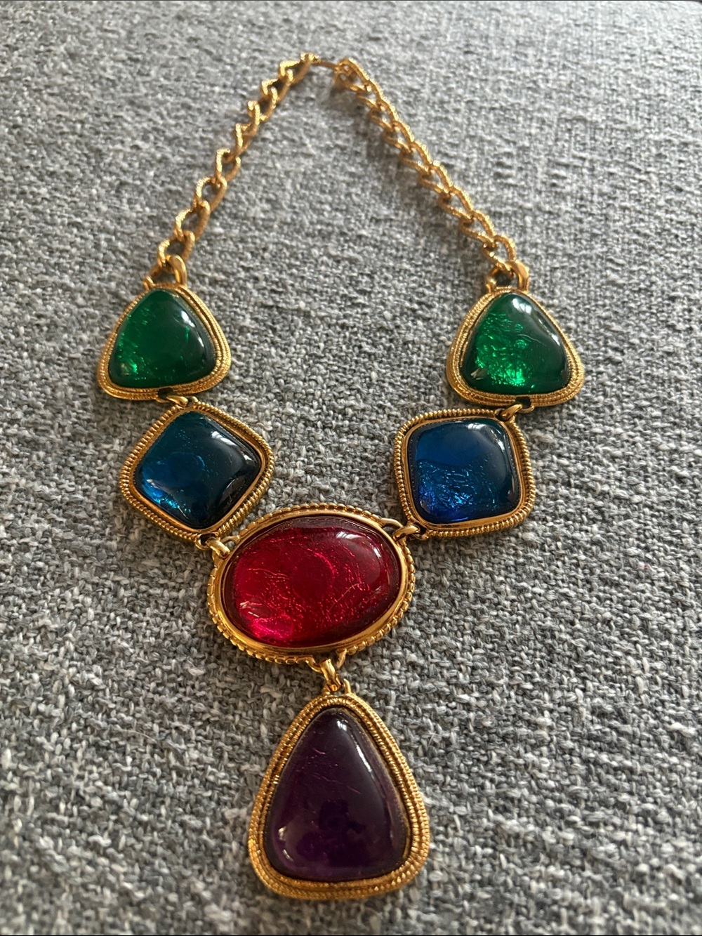 Gold-Tone Multi Cabochon Necklace - Green, Blue, Red, Purple